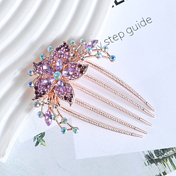 3# Light Purple 9cm Flower Hairpin Vintage Luxury Hair Accessories for Women with Rhinestone Flower Bun Pins, Metal Hair Clips and Combs in Gold