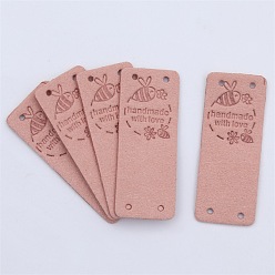 Salmon Microfiber Label Tags, with Holes & Word handmade & Bees, for DIY Jeans, Bags, Shoes, Hat Accessories, Rectangle, Salmon, 50x20mm