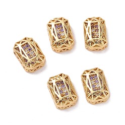 Lilac Eco-friendly Brass Micro Pave Cubic Zirconia Multi-strand Links, Rack Plating, Cadmium Free & Lead Free, Rectangle Octagon, Golden, Lilac, 12x8x5mm, Hole: 1.2mm