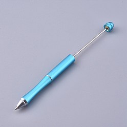 Deep Sky Blue Plastic Beadable Pens, Shaft Black Ink Ballpoint Pen, for DIY Pen Decoration, Deep Sky Blue, 157x10mm, The Middle Pole: 2mm