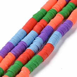 Coral Handmade Polymer Clay Bead Strands, Heishi Beads, Disc/Flat Round, Coral, 6x0.2~2mm, Hole: 2mm, about 325~330pcs/strand, 15.12~ 15.35 inch(38.4~39cm)