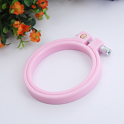 Pink Adjustable ABS Plastic Flat Round Embroidery Hoops, Embroidery Circle Cross Stitch Hoops, for Sewing, Needlework and DIY Embroidery Project, Pink, 70mm