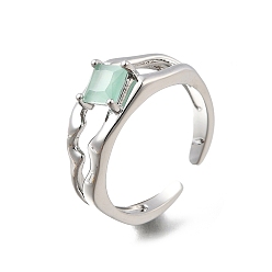 Аквамарин Квадратные латунные манжеты-кольца «кошачий глаз», без кадмия и без свинца, долговечный, стойки покрытие, платина, аквамарин, 8 мм, внутренний диаметр: регулируемый