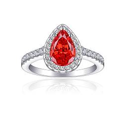 Red 925 Sterling Silver Micro Pave Cubic Zirconia Plain Band Rings, Real Platinum Plated, Teardrop, Red, Inner Diameter: 17.4mm
