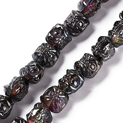 Black Half Rainbow Plated Electroplate Glass Beads, Dancing Lion, Black, 11.5~12x11.5x9.5mm, Hole: 1.2mm, about 55pcs/strand, 24.02''(61cm)