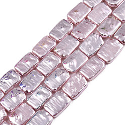 Rosy Brown ABS Plastic Imitation Pearl Beads Strands, AB Color Plated, Rectangle, Rosy Brown, 26x15x4~4.5mm, Hole: 1mm, about 26pcs/strand, 15.35 inch(39cm)