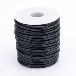Black Hollow Pipe PVC Tubular Synthetic Rubber Cord, Wrapped Around White Plastic Spool, Black, 3mm, Hole: 1.5mm, about 27.34 yards(25m)/roll