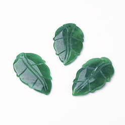 Myanmar Jade Natural Myanmar Jade/Burmese Jade Pendant, Dyed, Leaf, 28~32x16~20x2mm, Hole: 1mm