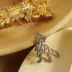 Dinosaur Stainless Steel Color Stainless Steel Pendant Necklace, Origami Animal, Dinosaur, 17.72 inch(45cm), Pendant: 20x28mm