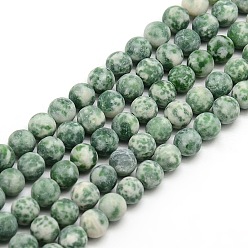 Камень с Зелеными Точками Матовое натуральное зеленое пятно нитки круглой бусины яшмы, 4 мм, отверстие : 1 мм, около 93~96 шт / нитка, 14.9~15.6 дюйм
