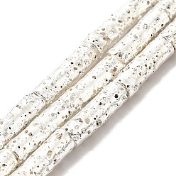 Silver Plated Electroplated Natural Lava Rock Beads Strands, Column, Silver Plated, 13x4mm, Hole: 1mm, about 29~30pcs/strand, 15.35~15.94 inch(39~40.5cm)