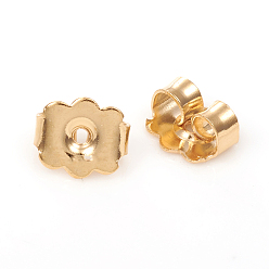 Golden 304 Stainless Steel Ear Nuts, Butterfly Earring Backs for Post Earrings, Flower, Golden, 6x5.5x3mm, Hole: 0.8mm