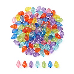Mixed Color 100Pcs Transparent Acrylic Beads, Faceted, Teardrop, Mixed Color, 12x8mm, Hole: 1.5mm
