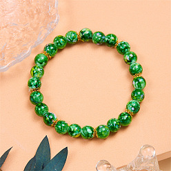 Green Acrylic Round Beaded Stretch Bracelets, Green, 7-1/8 inch(18cm)