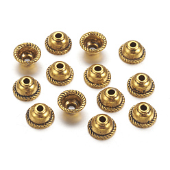 Antique Golden Tibetan Style Alloy Bead Caps, Apetalous, Antique Golden, Lead Free & Cadmium Free & Nickel Free, 8x4mm, Hole: 2mm, Inner diameter: 5mm