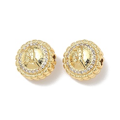 Настоящее золото 18K Латунные микро проложить кубического циркония бусы, плоские круглые с человека, без свинца и без кадмия, долговечный, реальный 18 k позолоченный, 12.5x7.5 мм, отверстие : 1.8 мм