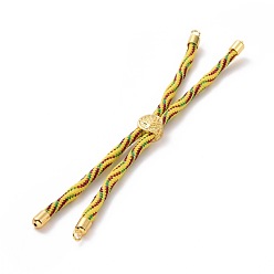 Yellow Nylon Cord Silder Bracelets, for Connector Charm Bracelet Making, with Rack Plating Golden Brass Findings, Long-Lasting Plated, Cadmium Free & Lead Free, Yellow, 8-5/8~9-1/8x1/8 inch(22~23x0.3cm), Hole: 2mm