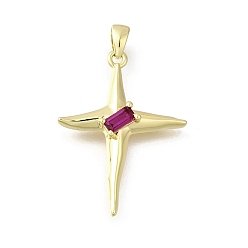 Средний Фиолетово-красный Кулон из циркония, звезды прелести, стойки покрытие, прочное покрытие, без кадмия и без свинца, реальный 18 k позолоченный, средне фиолетовый красный, 32x21x4 мм, отверстие : 3.5x2.5 мм