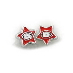 Red CCB Plastic European Beads, with Enamel, Large Hole Beads, Star with Evil Eye, Red, 12x12x8mm, Hole: 5mm