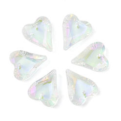 Бледно-Розовый Гальваническим подвески стекла, сердце прелести, с покрытием на задной стороне, граненые, розовый жемчуг, 17.5x14x5 мм, отверстие : 1.2 мм