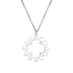 Stainless Steel Color Stainless Steel Pendant Necklaces, Hollow Gear, Stainless Steel Color, 17.72 inch(45cm)