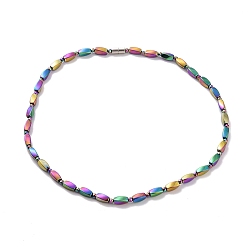 Rainbow Color Synthetic Hematite Twist Rectangle & Round Beaded Necklace with Magnetic Clasp for Men Women, Rainbow Color, 20.39 inch(51.8cm)