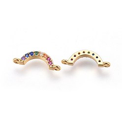 Real 18K Gold Plated Brass Cubic Zirconia Links, Long-Lasting Plated, Curved, Colorful, Real 18K Gold Plated, 4.3x13.8x2mm, Hole: 0.8mm