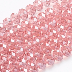 Dark Salmon Glass Beads Strands, Pearl Luster Plated, Crystal Suncatcher, Faceted Rondelle, Dark Salmon, 10x7mm, Hole: 1mm, about 70~72pcs/strand, 18 inch