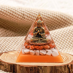 Red Aventurine Orgonite Pyramid Resin Energy Generators, Reiki Natural Red Aventurine Chips and Buddha Inside for Home Office Desk Decoration, 50x50x50mm
