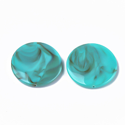 Dark Turquoise Acrylic Beads, Imitation Gemstone Style, Flat Round, Dark Turquoise, 32x6mm, Hole: 1.6mm, about 140pcs/500g