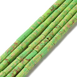 Lawn Green Synthetic Imperial Jasper Dyed Beads Strands, Column, Lawn Green, 4~4.5x13~14mm, Hole: 1.2mm, about 27~29pcs/strand, 14.72''~14.96''(37.4~38cm)