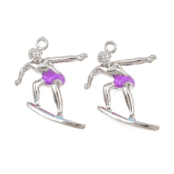 Фиолетовый Сплав эмали горный хрусталь подвески, стойки покрытие, очарование серфера, без кадмия, без никеля и без свинца, платина, фиолетовые, 23.5x26x6 мм, отверстие : 1.8 мм