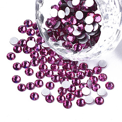 Fuchsia Glass Flat Back Rhinestone Cabochons, Back Plated, Faceted Half Round, Fuchsia, SS20, 4.6~4.8x2mm, about 1440pcs/bag