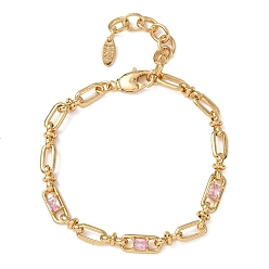 Pink Браслеты-цепочки из овальной латуни с микропаве из кубического циркония, украшенные скрепками, для женщин., реальный 18 k позолоченный, без кадмия и без свинца, стойки покрытие, долговечный, розовые, 6.69 дюйм (17 см)