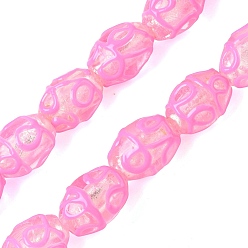 Бледно-Розовый Ручной Щепка фольга стеклянные бусины, с эмалью, баррель, розовый жемчуг, 15.5~17.5x10.5~12.5 мм, отверстие : 1.2 мм