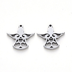 Stainless Steel Color 304 Stainless Steel Pendants, Laser Cut, Angel, Stainless Steel Color, 16x15x1mm, Hole: 1mm