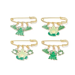 Lime Frog Alloy Enamel Charm Brooch Pin, Iron Safety Kilt Pin for Sweater Shawl, Lime, 39~41x50.5mm, 4pcs/set