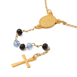 Светло-Голубой 201 Женские четки из нержавеющей стали и стекла, золотые, Небесно-голубой, 21.65 дюйм (55 см)