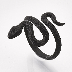 Black Electrophoresis Alloy Cuff Finger Rings, Snake, Black, Size 8, 18mm