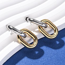 Real 18K Gold Plated 304 Stainless Steel Two Tone Oval Dangle Stud Earrings, Ion Plating(IP), Real 18K Gold Plated, 32x14mm