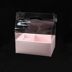 Pink Plastic & Paper Transparent Carrying Flower Gift Box, with 2 Compartment, for Bakery Cake Cupcake Packing, Rectangle, Pink, 265x185x300mm