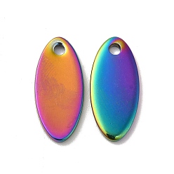 Rainbow Color Ion Plating(IP) 304 Stainless Steel Pendant, Oval Charm, Rainbow Color, 20x9x1.5mm, Hole: 1.8mm