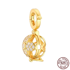 Real 18K Gold Plated 925 Sterling Silver Micro Pave Cubic Zirconia Bead Cage Pendants, Flower, Real 18K Gold Plated, 21.5x9.5x10mm, Hole: 5mm, Inner Diameter: 8.3mm