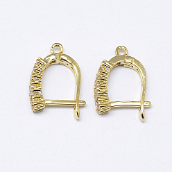 Real 18K Gold Plated Brass Micro Pave AAA Cubic Zirconia Ear Harp Hoop Earring Findings,  with Latch Back Closure, Cadmium Free & Nickel Free & Lead Free, Real 18K Gold Plated, 18x12x4mm, Hole: 1.5mm, pin: 0.5mm