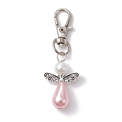 Pink Angel ABS Plastic Imitation Pearl Pendant Decorations, with Alloy Swivel Lobster Claw Clasps, Pink, 63.5mm
