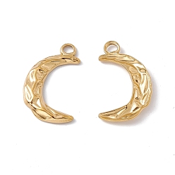 Plaqué 18K Or Véritable Placage ionique (ip) 304 pendentifs en acier inoxydable, charmes lune, réel 18 k plaqué or, 24x14x2mm, Trou: 2.5mm