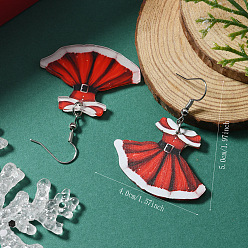 Платина Стильное красное рождественское платье акриловые серьги-подвески, платина, 50x40 мм