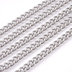 Stainless Steel Color 201 Stainless Steel Curb Chains, Unwelded, Faceted, Stainless Steel Color, 6mm