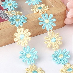 Light Sky Blue Polyester Lace Trim, Embroidered Trim Ribbons, for Sewing or Craft Decoration, Flower, Light Sky Blue, 1 inch(25mm), 15 yards/strand