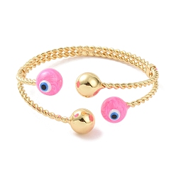 Hot Pink Enamel Evil Eye Open Cuff Bangle, Real 18K Gold Plated Brass Jewelry for Women, Hot Pink, Inner Diameter: 2-1/2 inch(6.5cm)